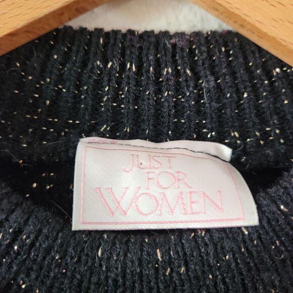 *READ VTG Just For Women Fuzzy Tinsel Gold Black Knit Sweater Metallic 80s 90s - Picture 3 of 9